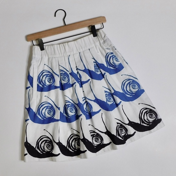 Anthropologie MAEVE Swirled Snail Skirt Pleated Pockets Whimsical Snails X-Small - Picture 3 of 16